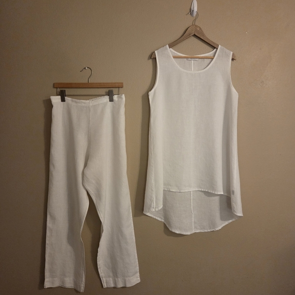 bryn Walker Tops - BRYN WALKER 2 Piece Set White Linen Tunic White Linen Pants Lagenlook Women's L